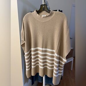 J. Crew Tan and Off White Striped Poncho